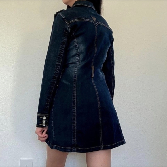 VtgjouJou Premium Denim Blue Jean Double Breasted Trench Coat Womens .Wide Lapel - Picture 3 of 8